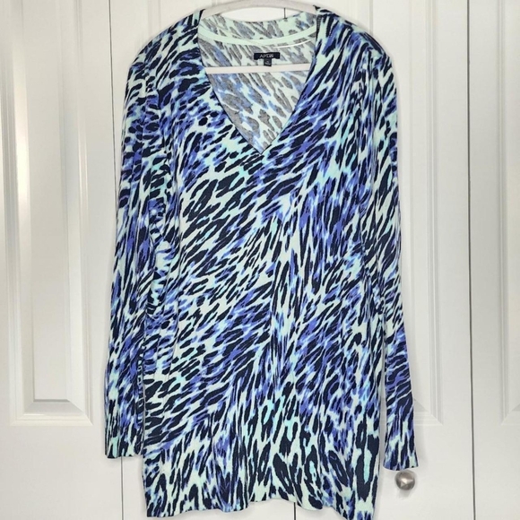 Y2K Funky Electric Blue Zebra Print Low V-neck Long Knit Sweater - Picture 1 of 3